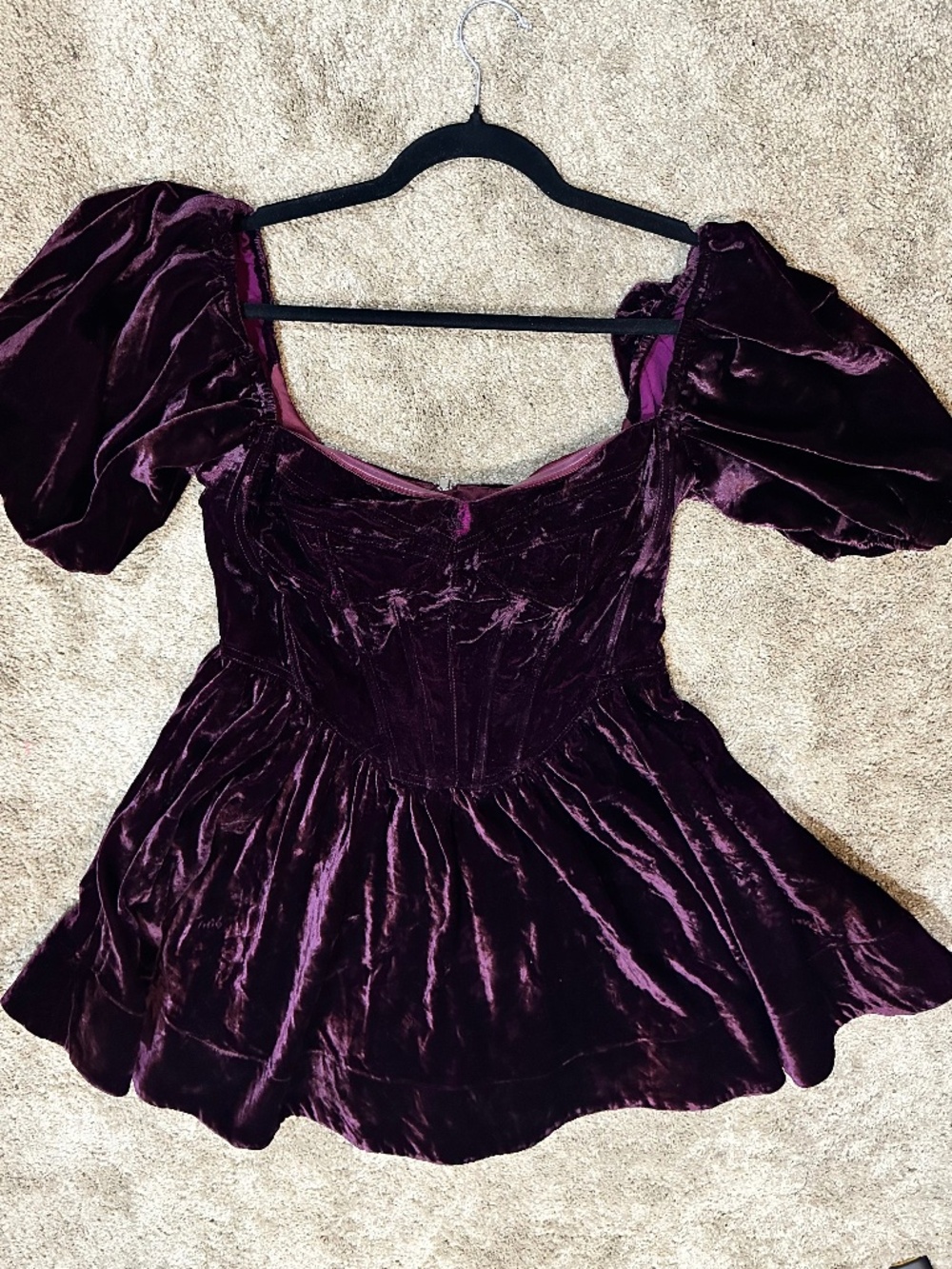 Bardot velvet puff sleeve mini dress